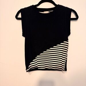 Maeve Black and White Striped Muscle Tee